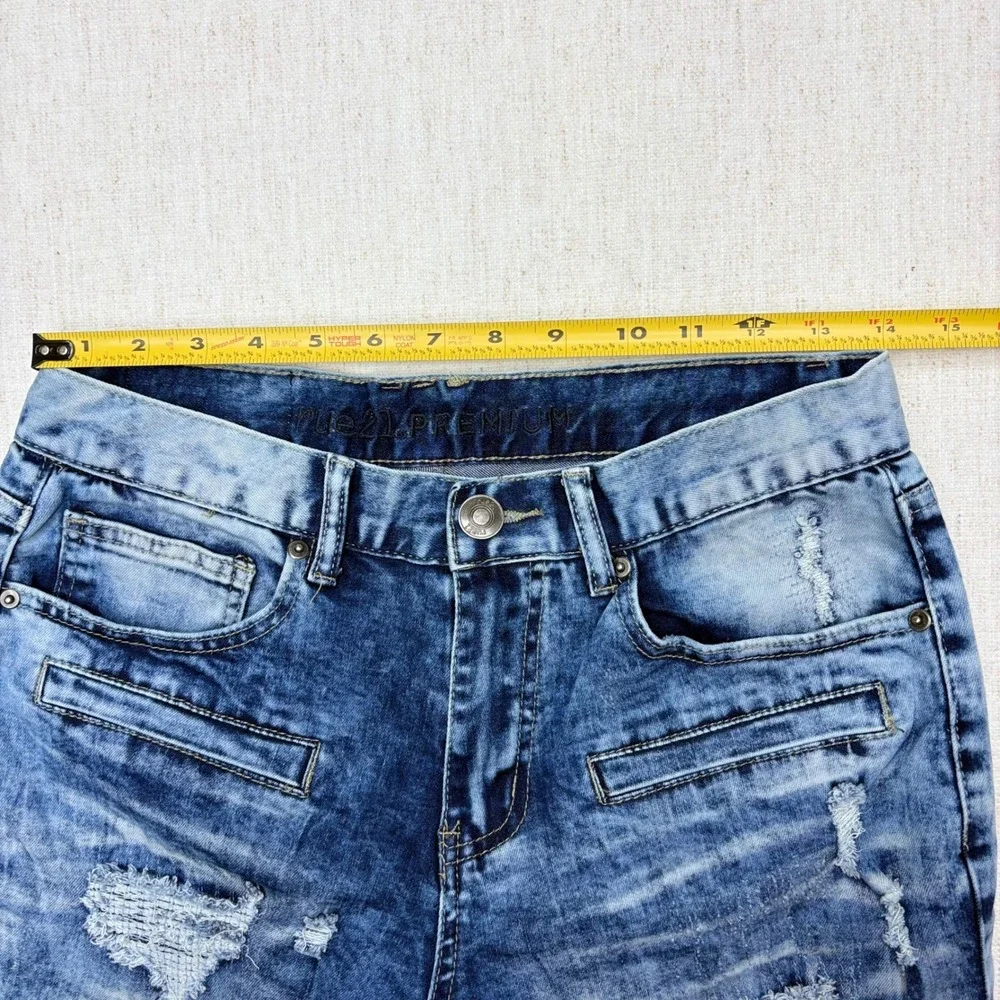 Rue21 Premium Supreme Flex Skinny Moto Biker Distressed Acid Wash Jeans 30x30
